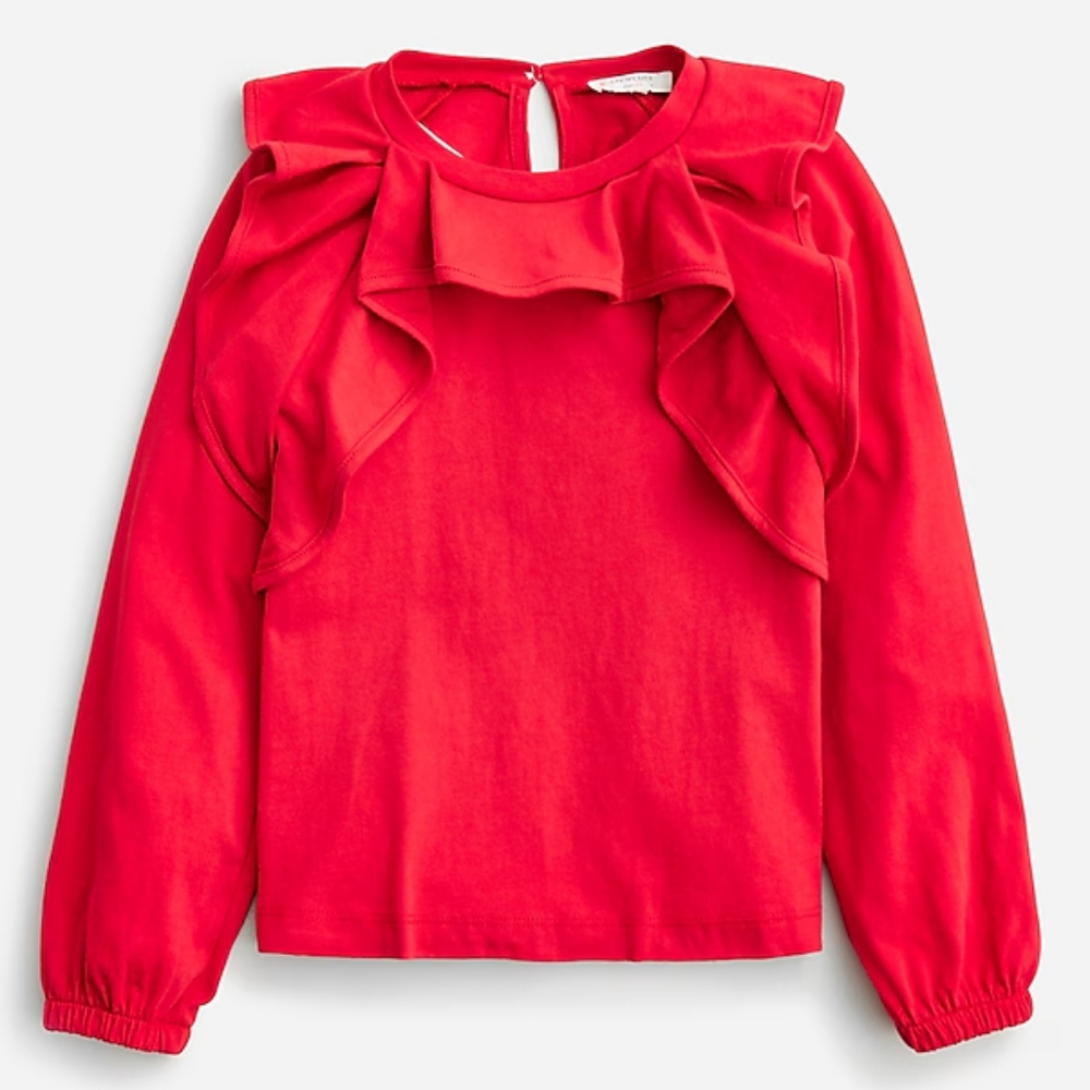 Crewcuts girls ruffle long sleeves top, xs/ 4-5, red
